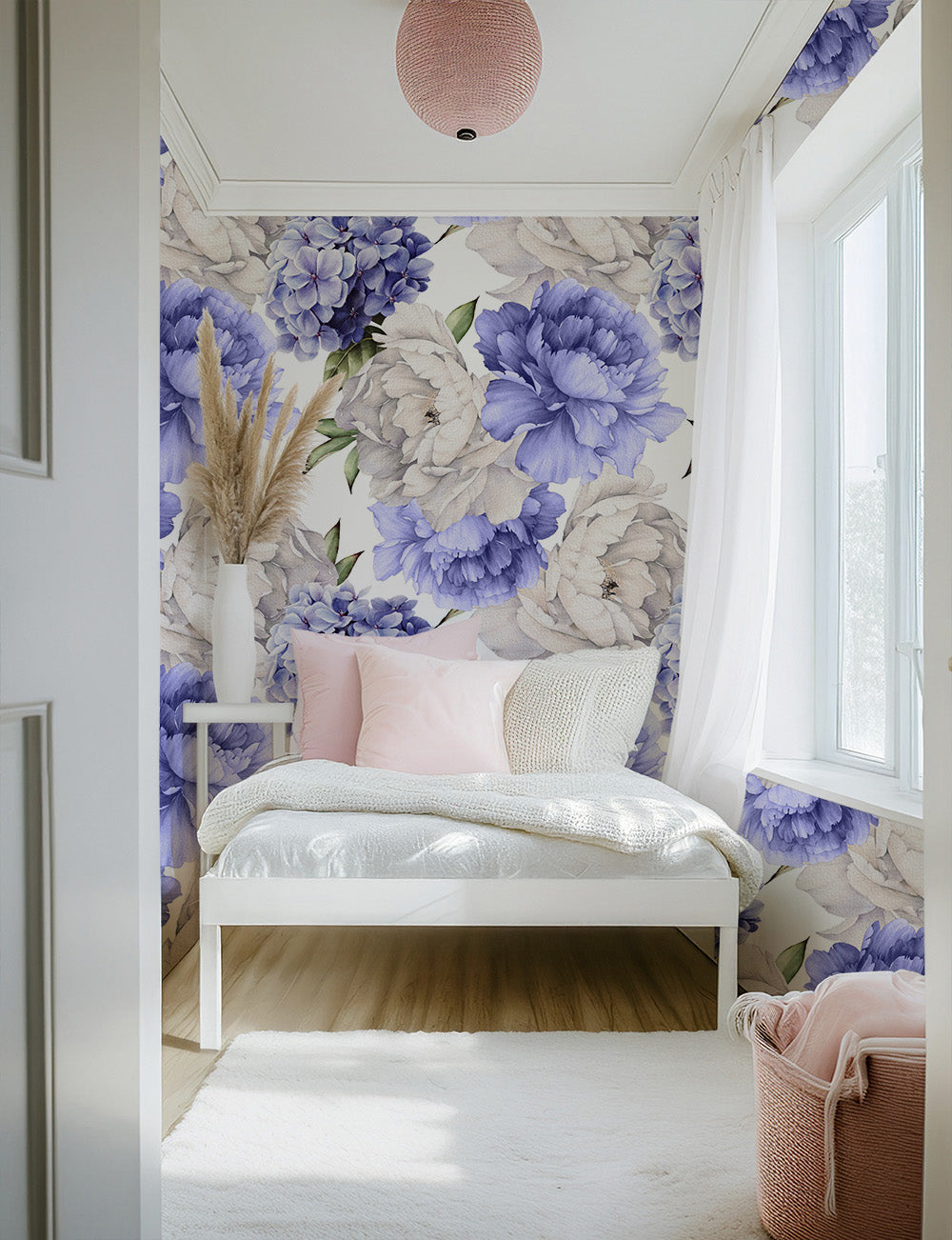 Purple and White Peony Bouquet Wallpaper - Elegant Floral Peel and Stick Wallpaper