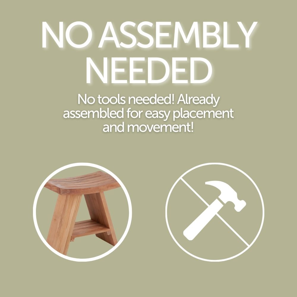 Siena Natural Teak Shower and Bath Stool with Curved Seat and Shelf