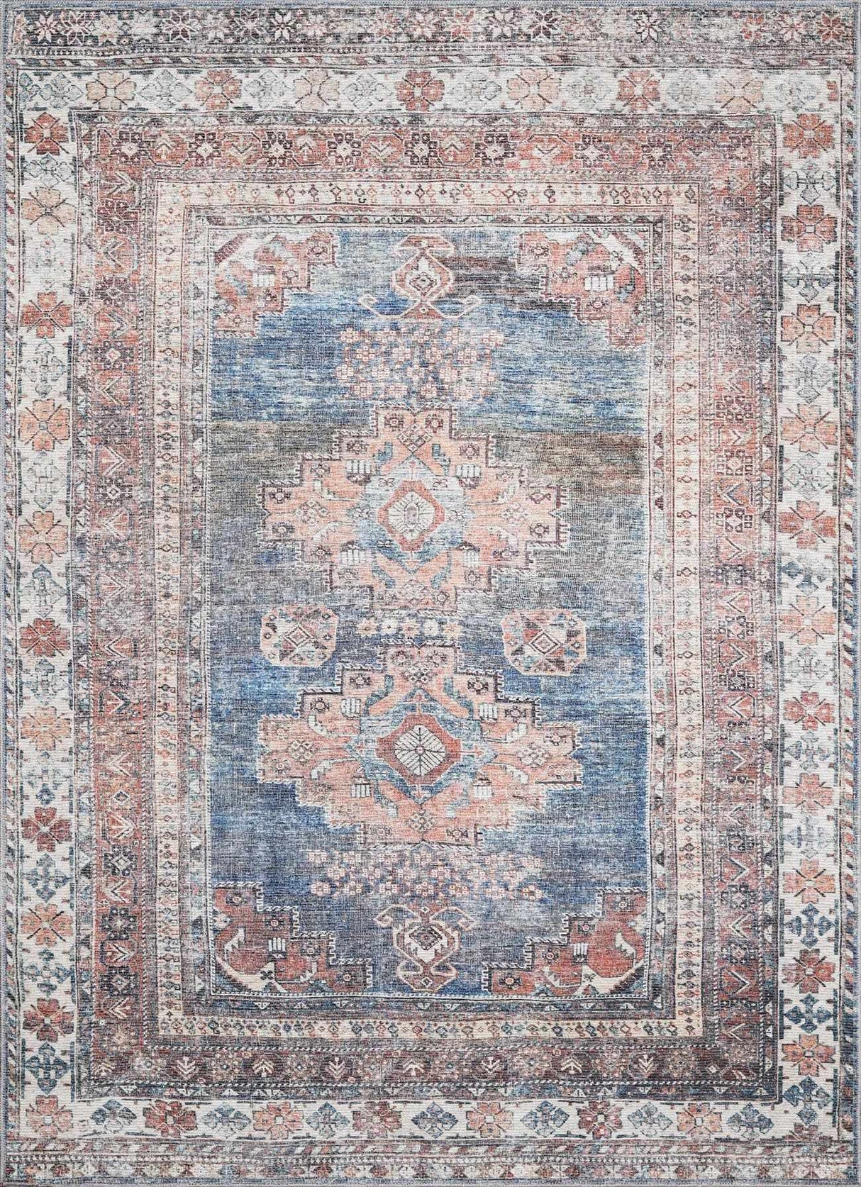 Baltinglass Rust & Blue Washable Area Rug - Clearance
