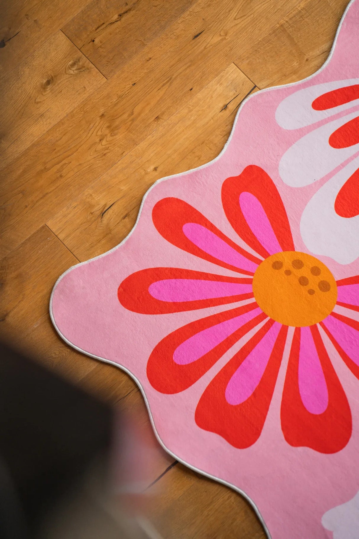 Pink Base Pink Floral Wavy Rug by Jessica Miller