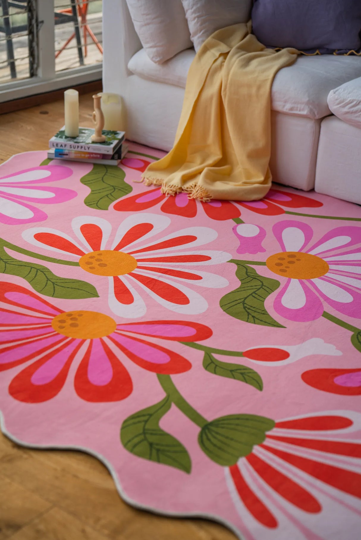 Pink Base Pink Floral Wavy Rug by Jessica Miller