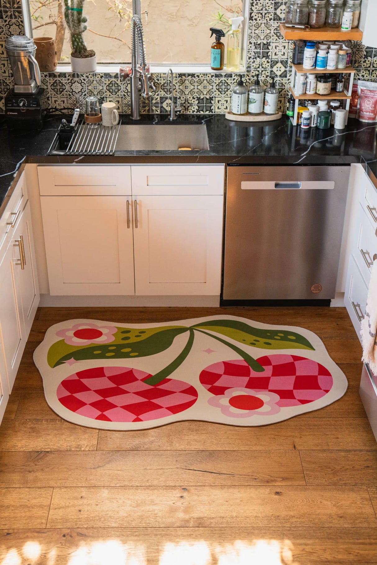 Irregular Pink and Red Checkered Cherry Rug by Jessica Miller