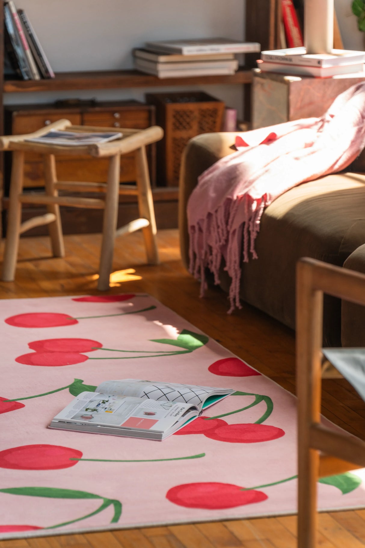 Cute Pink Cherry Rug by Elizabeth Bay