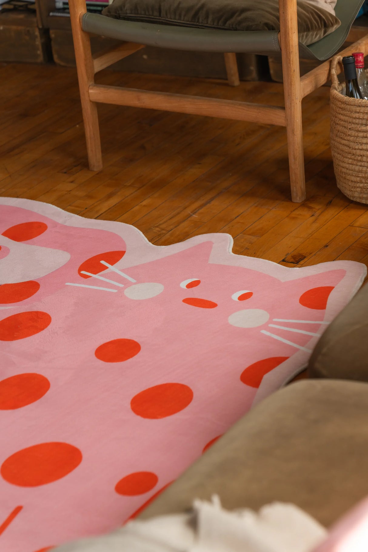 Polka dots Funky Cat Rug by Becca Franks