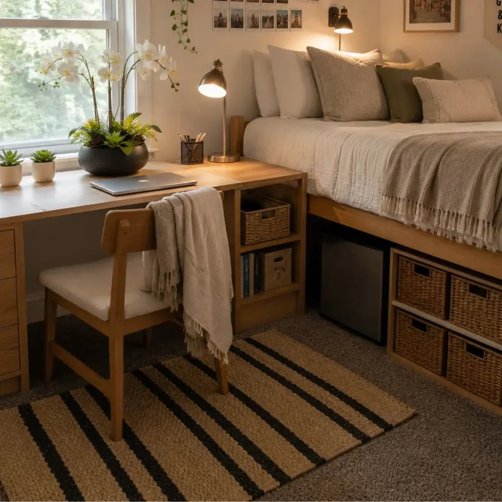 Natural and Black Striped Jute Rug