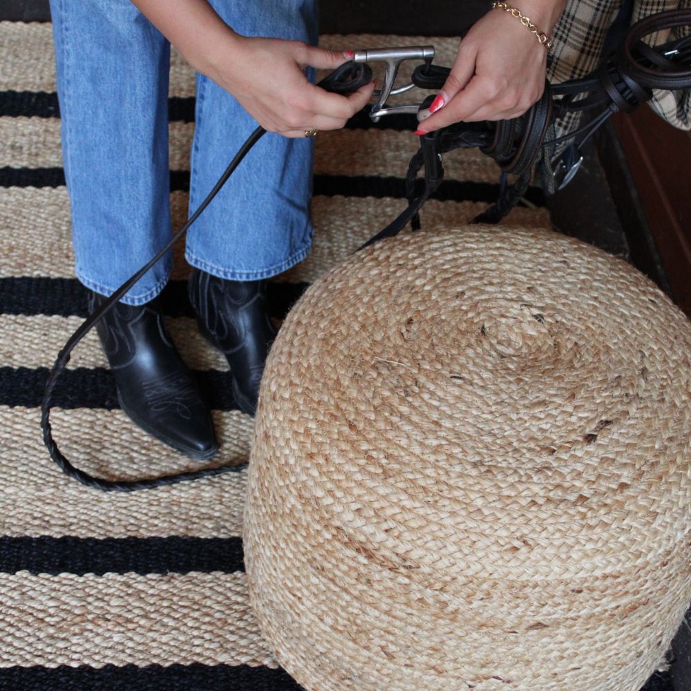 Natural and Black Striped Jute Rug