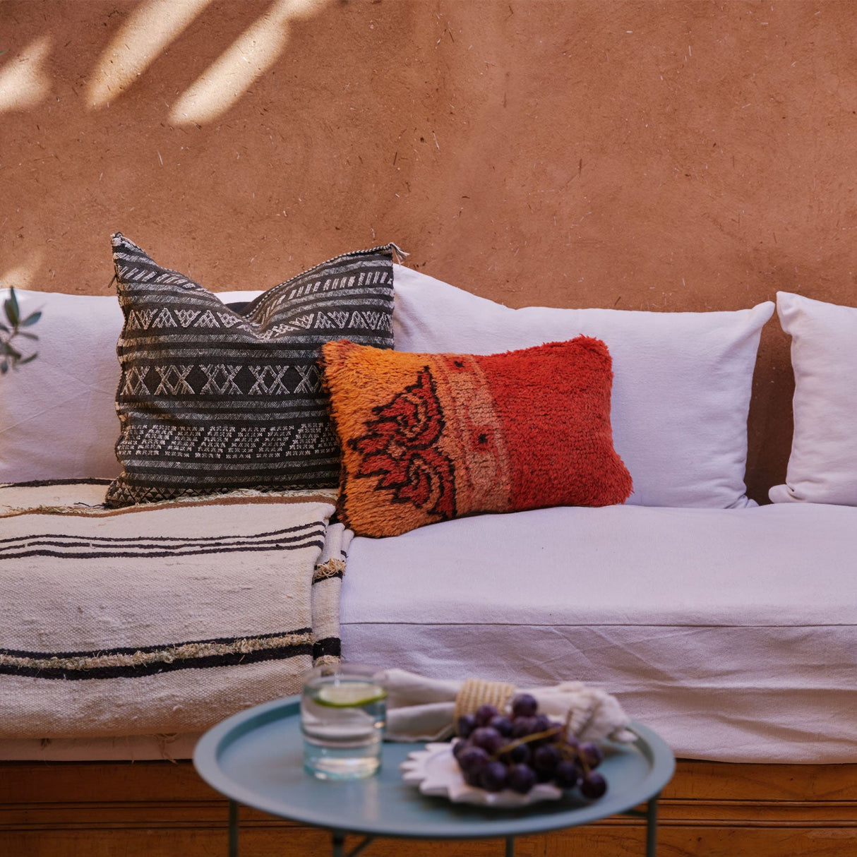 Desert Stripe Cactus Silk Pillow | Black