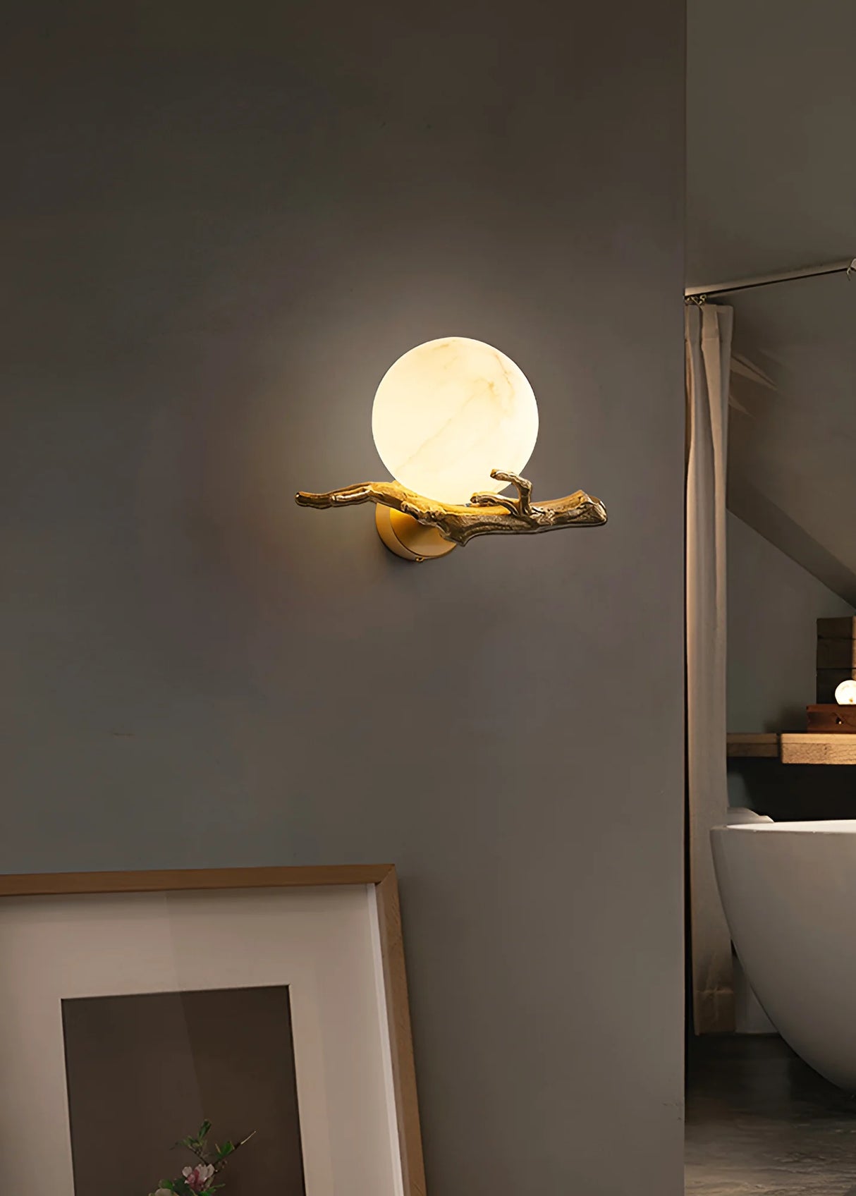 Retro Brass Twigs Alabaster Wall Lamp