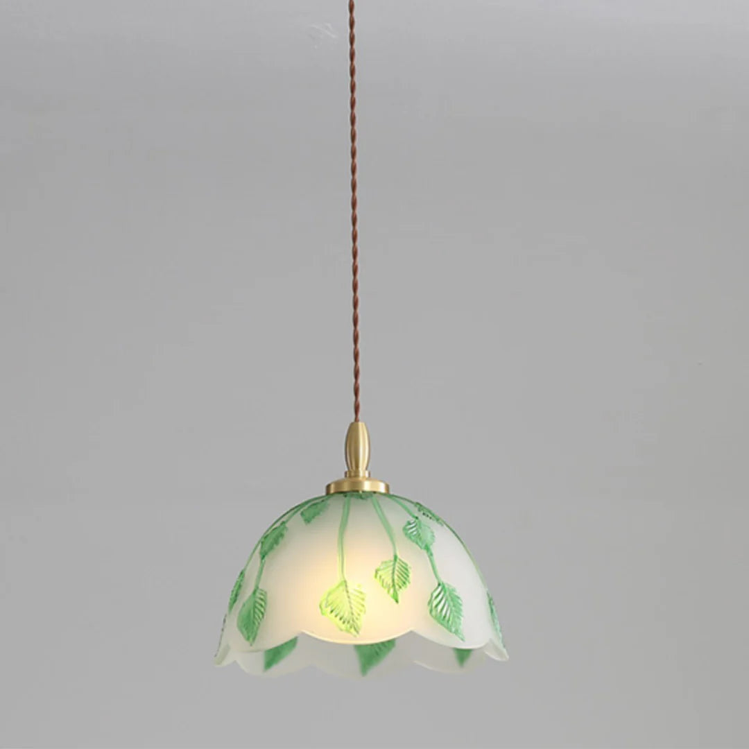 Retro Round Leaf Glass Pendant Lamp