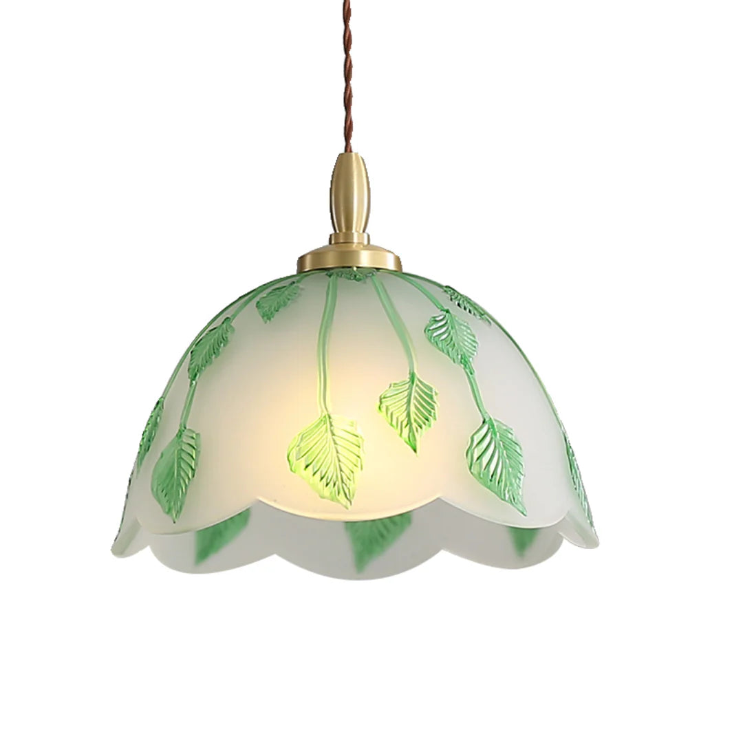 Retro Round Leaf Glass Pendant Lamp