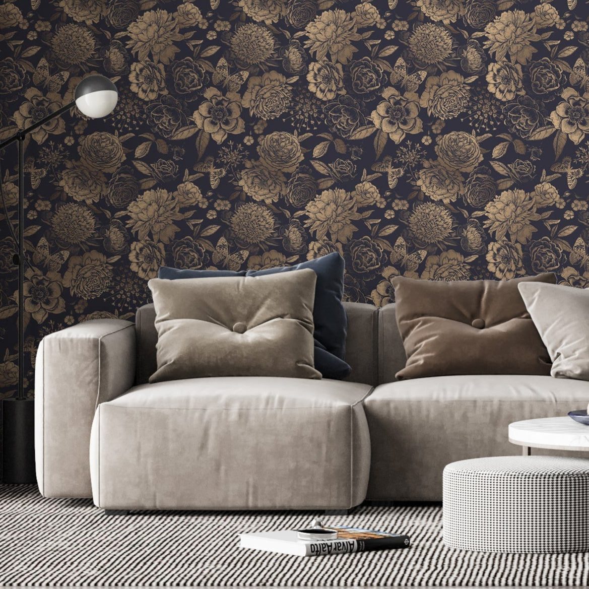 Vintage Flower Wallpaper Non-metallic gold