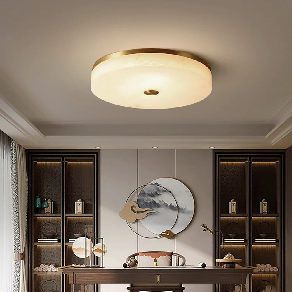 Round Alabaster Brass Ceiling Light