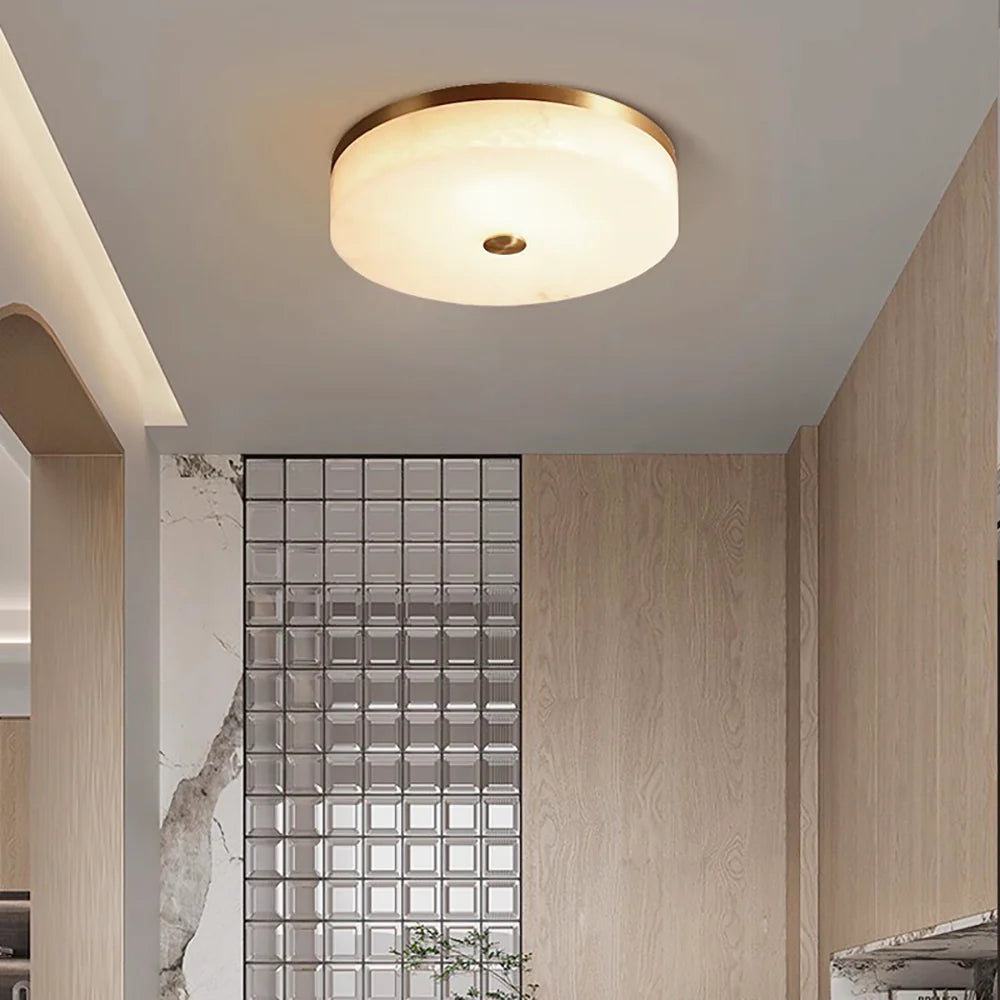 Round Alabaster Brass Ceiling Light
