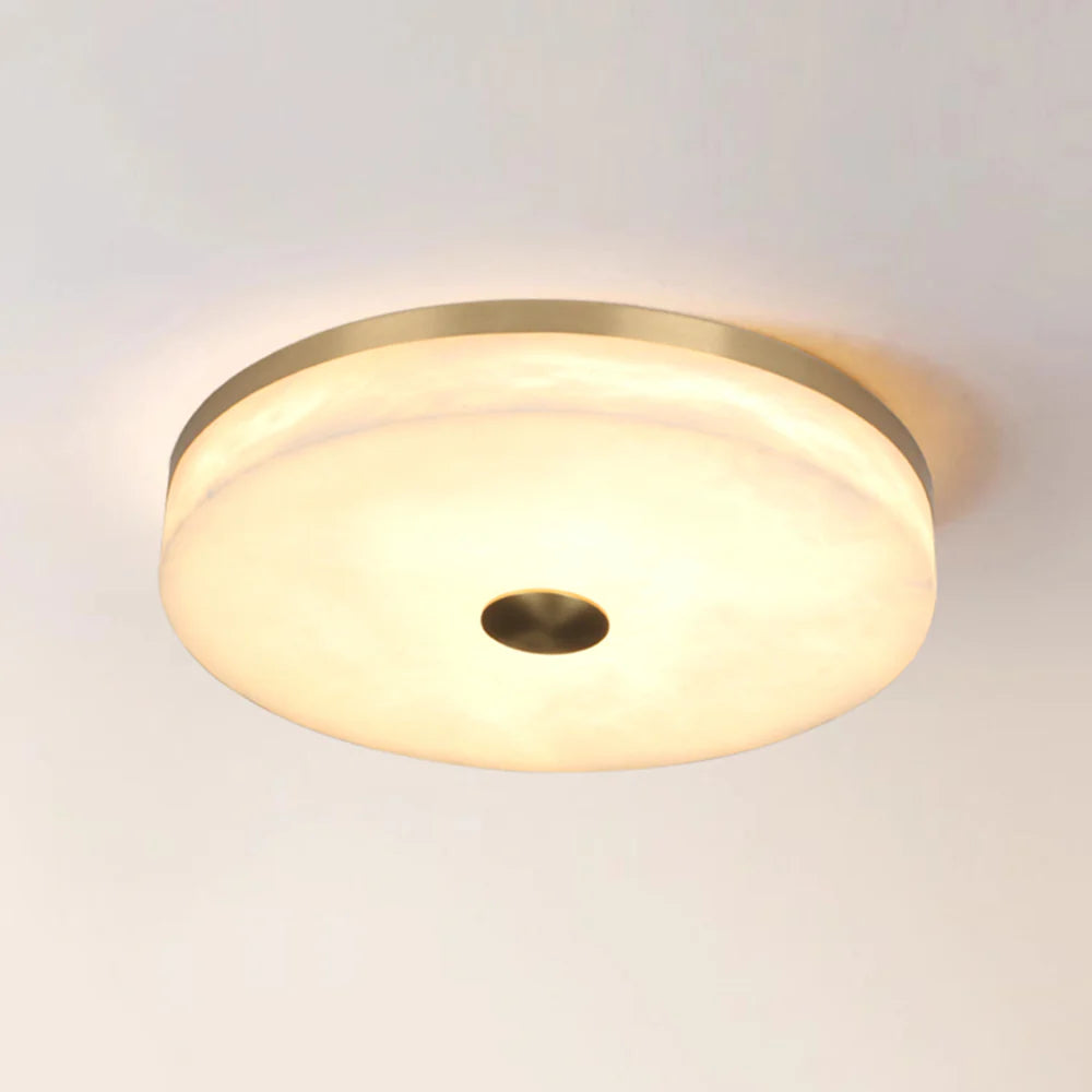 Round Alabaster Brass Ceiling Light