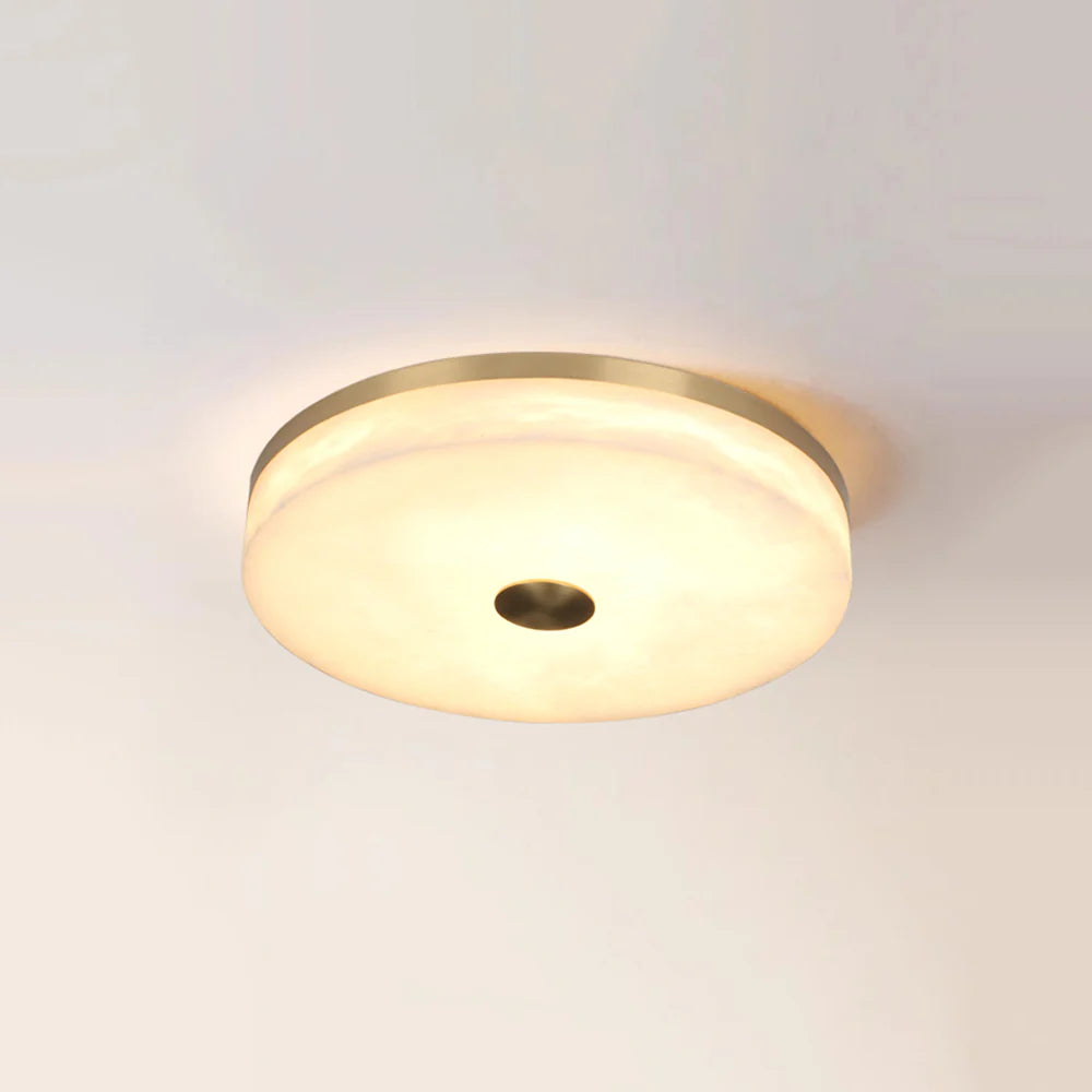 Round Alabaster Brass Ceiling Light