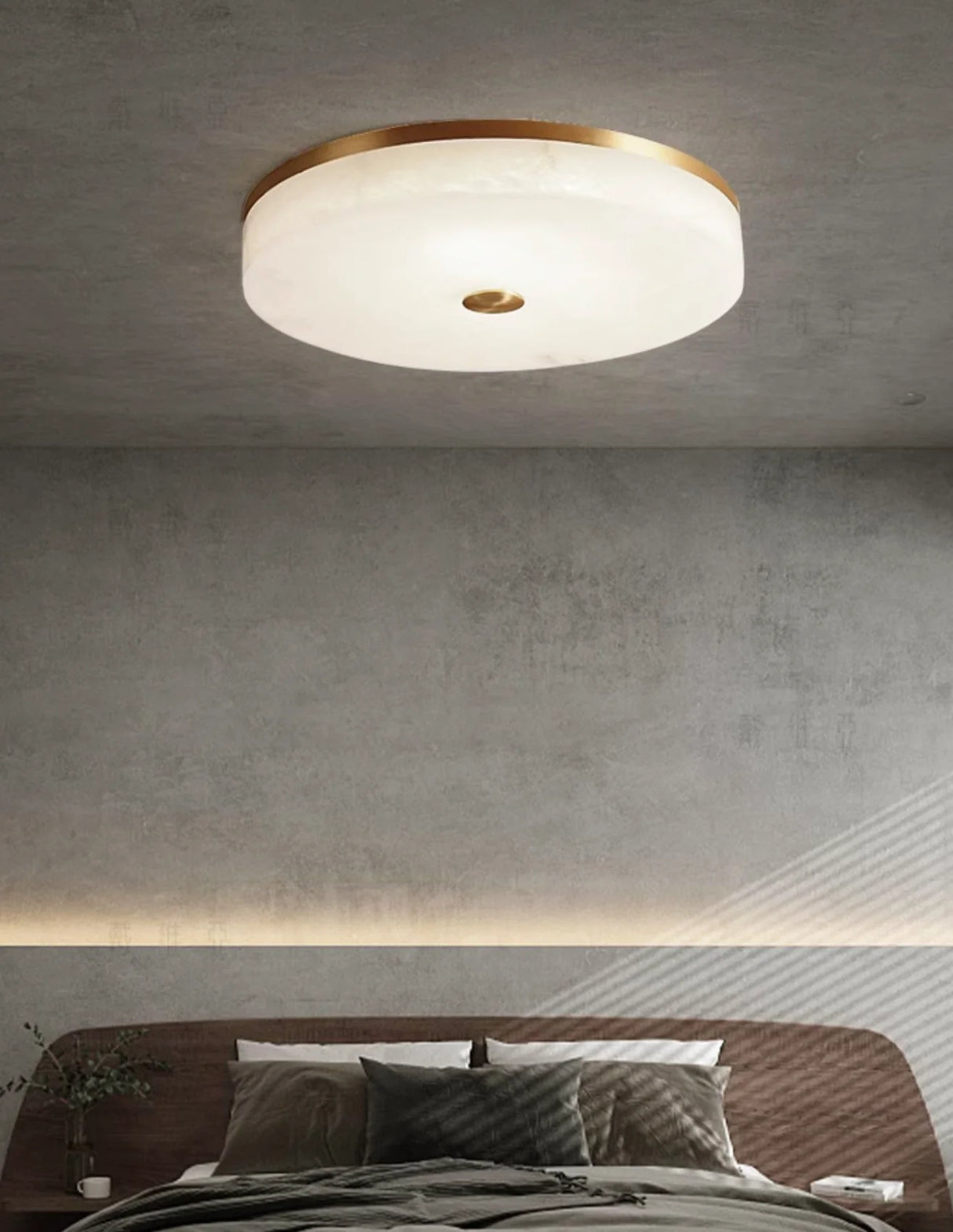 Round Alabaster Brass Ceiling Light