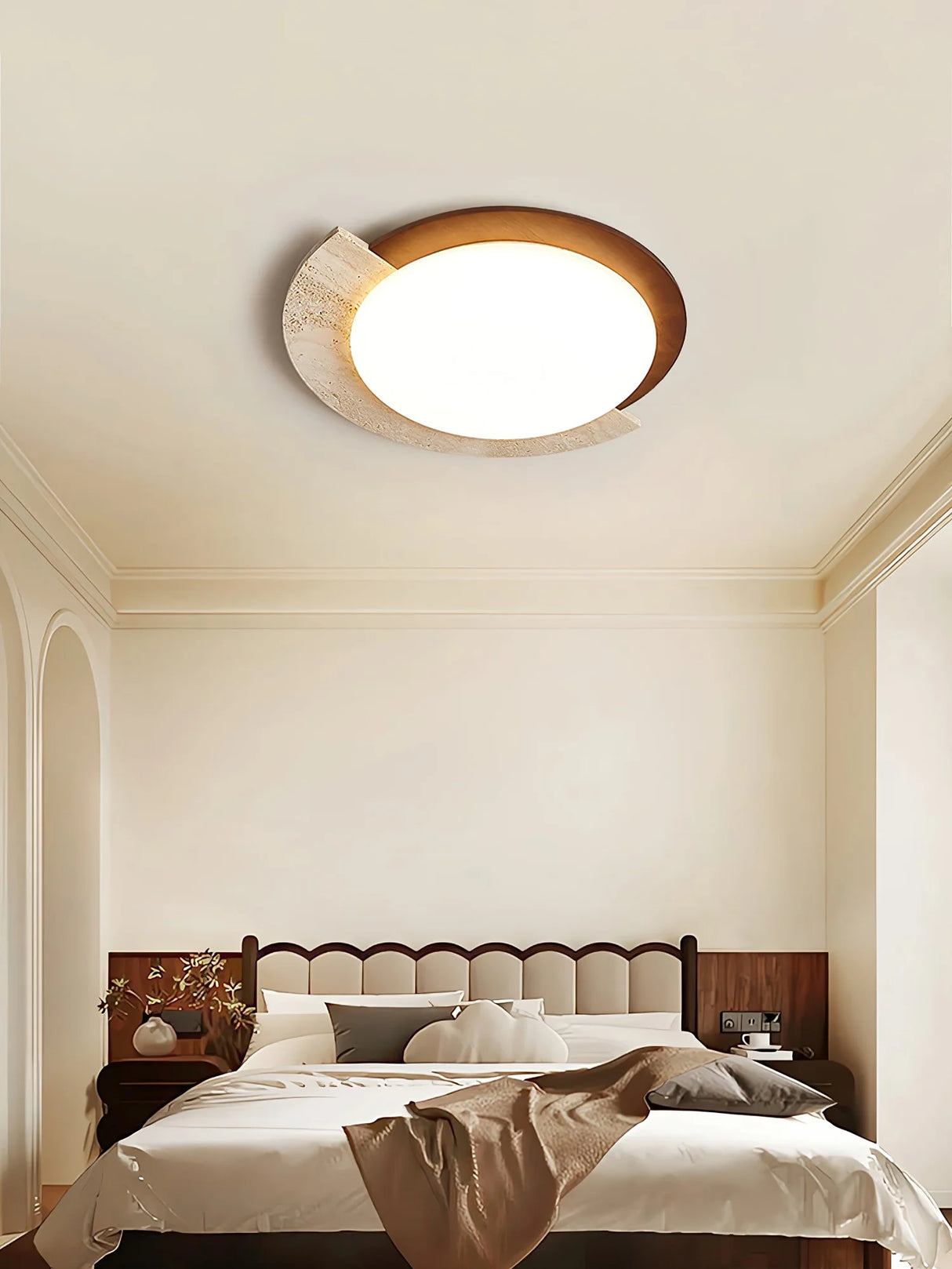 Round Eclipse Halo Travertine Ceiling Lamp