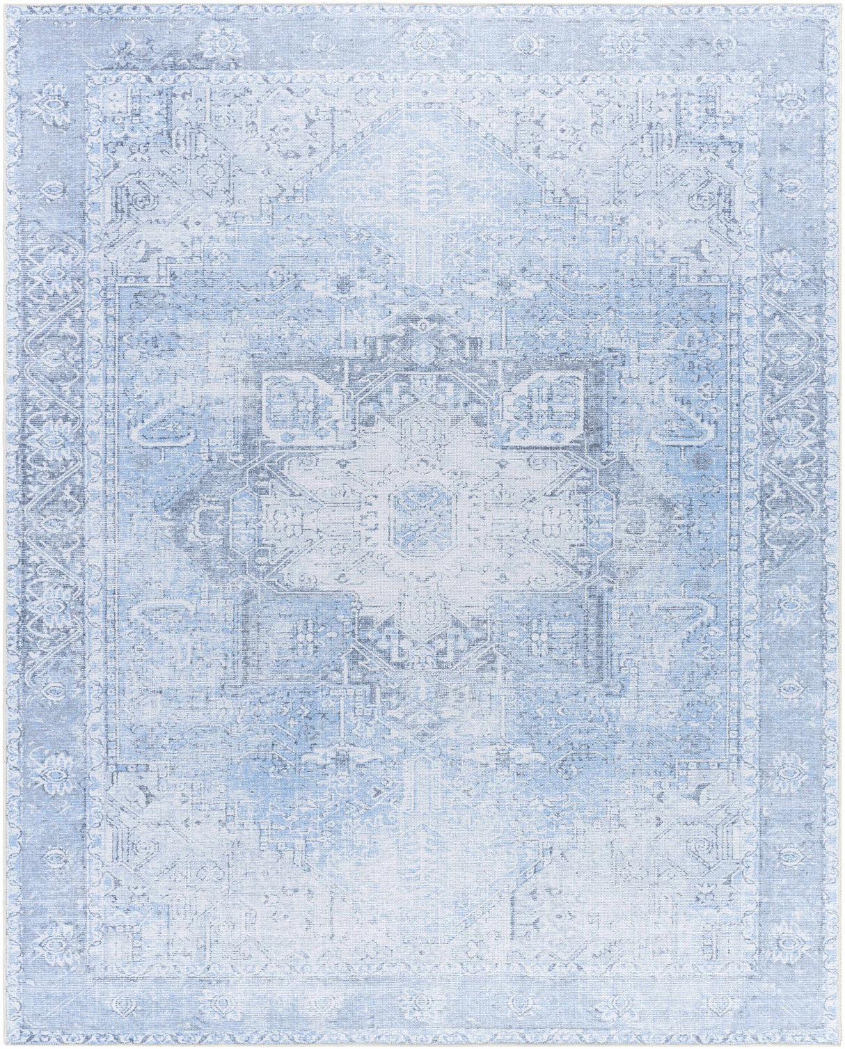Ice Blue Flat Pile Washable Rug - Clearance