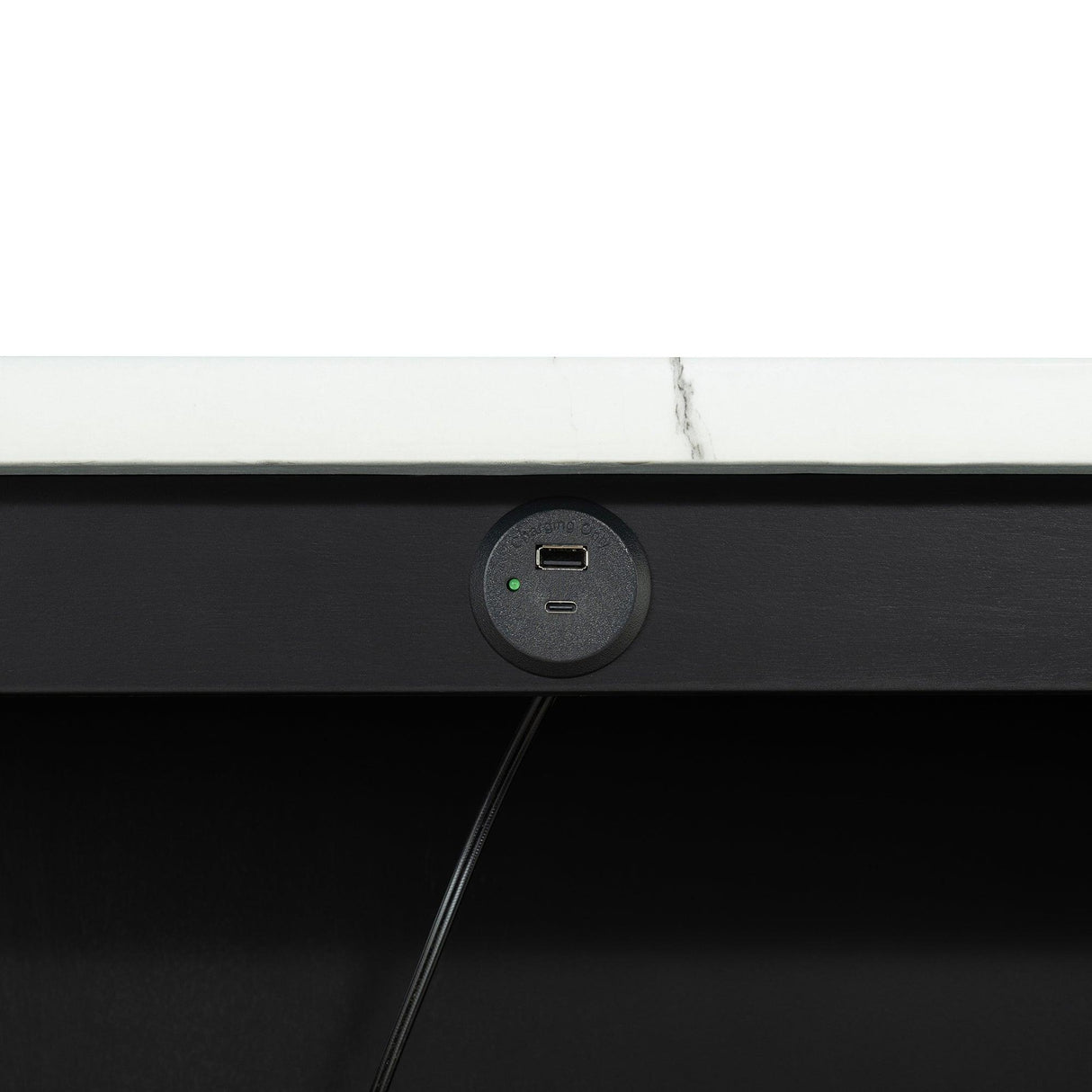 36" Modern Dining Table Set with 2 Stool, High Gloss Table Top, USB-A & USB-C Charging Ports