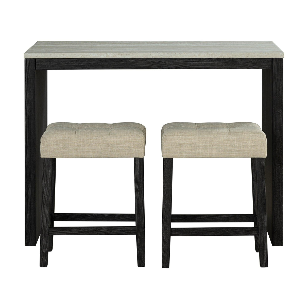 48" Modern Breakfast 1 Dining Table Set with 2 Stools for Apartment, Travertine Table Top