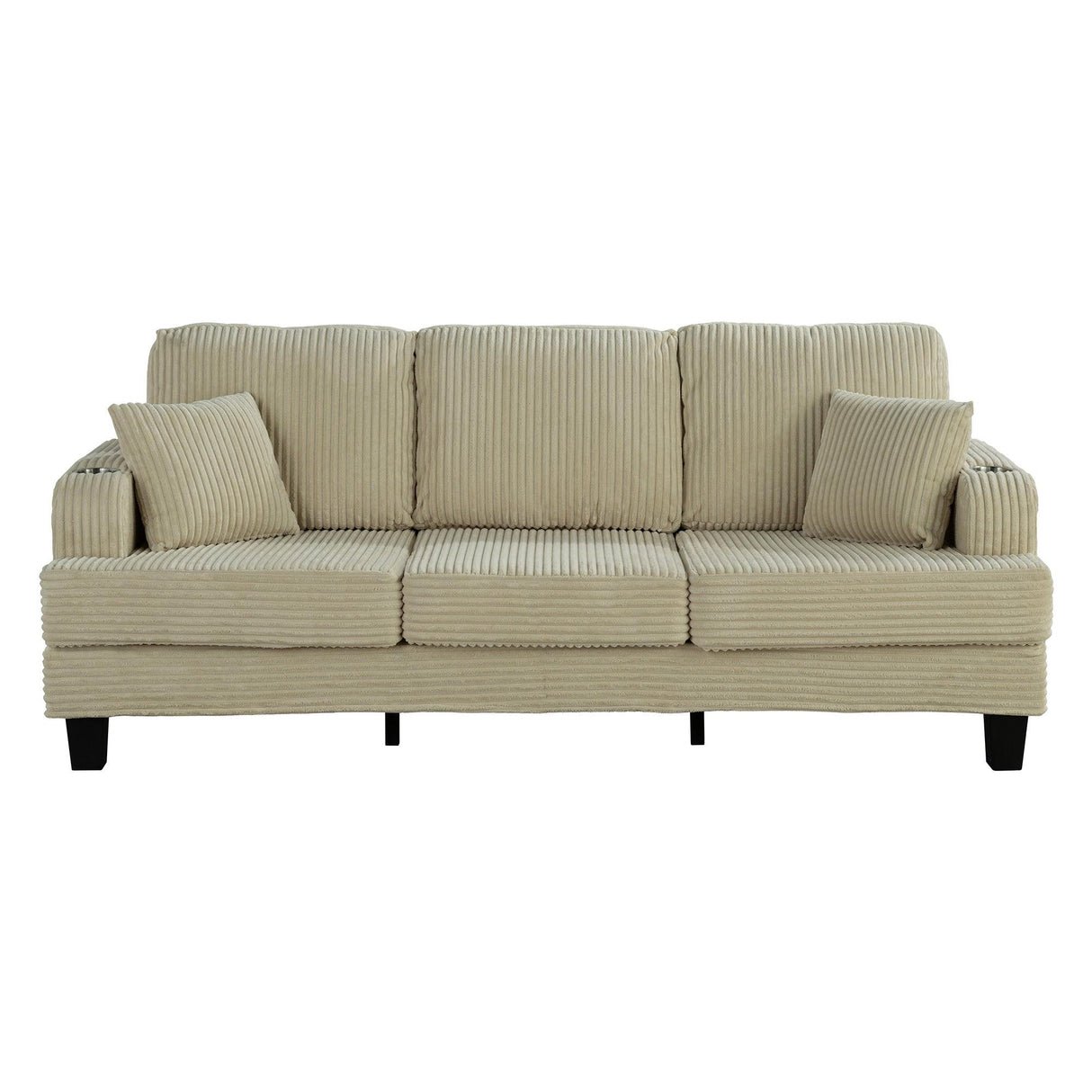 Beige 3 Piece Set Comfy Sofa Couch 3-Seater & Loveseat Sofa with Storage Ottoman with USB