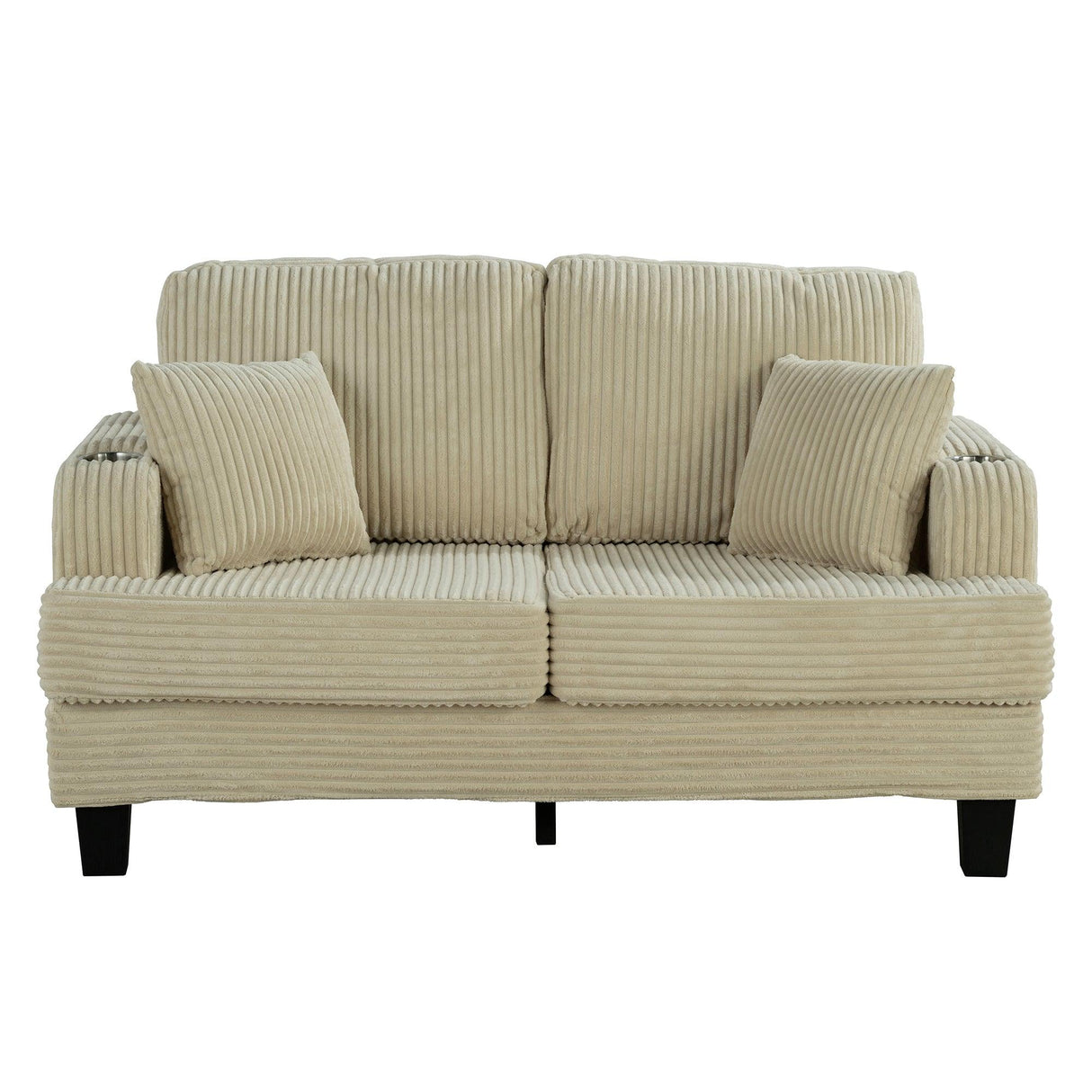 Beige 3 Piece Set Comfy Sofa Couch 3-Seater & Loveseat Sofa with Storage Ottoman with USB