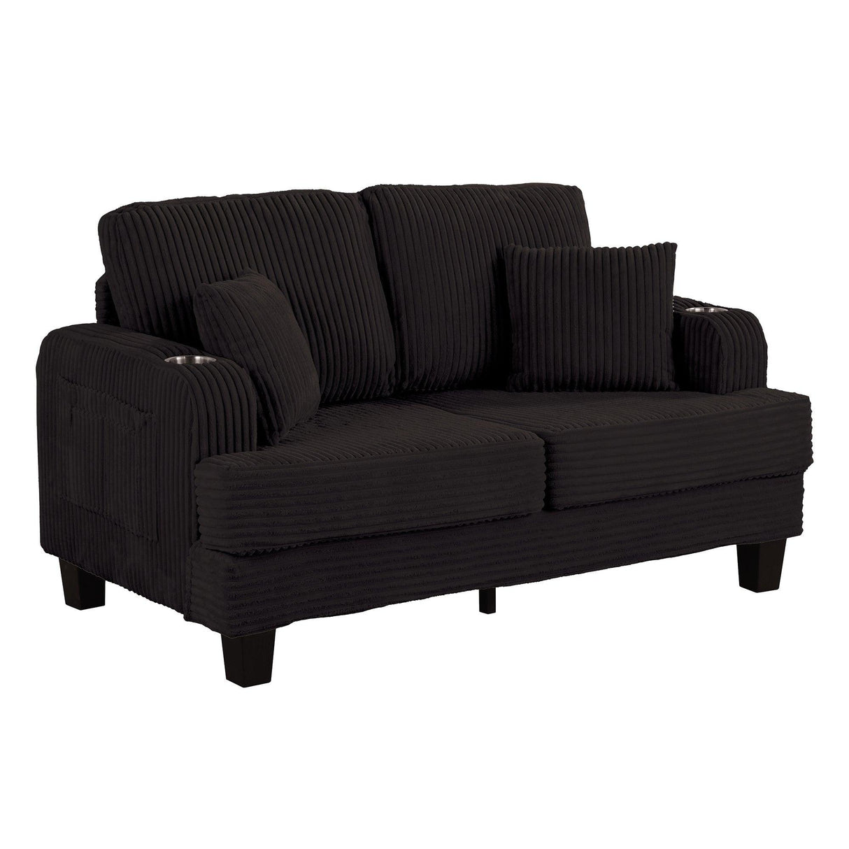 Black 3 Piece Set Comfy Sofa Couch 3-Seater & Loveseat Sofa with Storage Ottoman for Living Room with USB, Side Pockets, Pillows included
