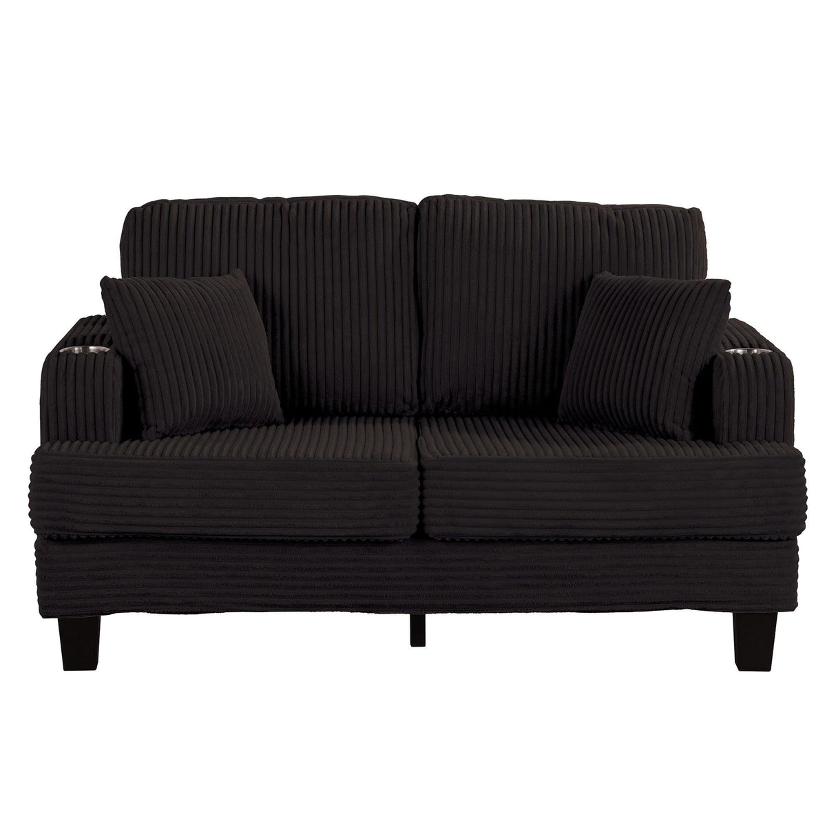 Black 3 Piece Set Comfy Sofa Couch 3-Seater & Loveseat Sofa with Storage Ottoman for Living Room with USB, Side Pockets, Pillows included