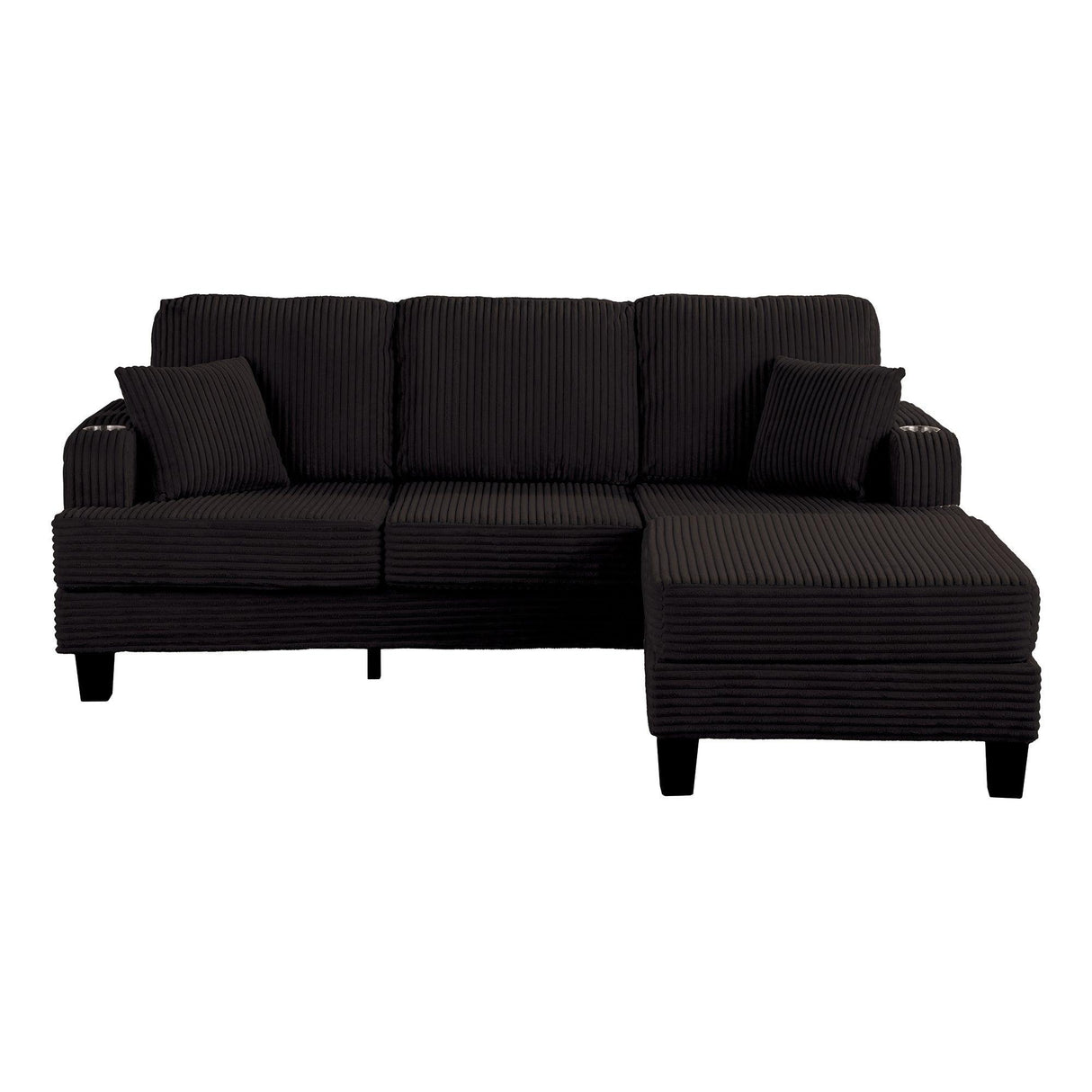 Black 3 Piece Set Comfy Sofa Couch 3-Seater & Loveseat Sofa with Storage Ottoman for Living Room with USB, Side Pockets, Pillows included