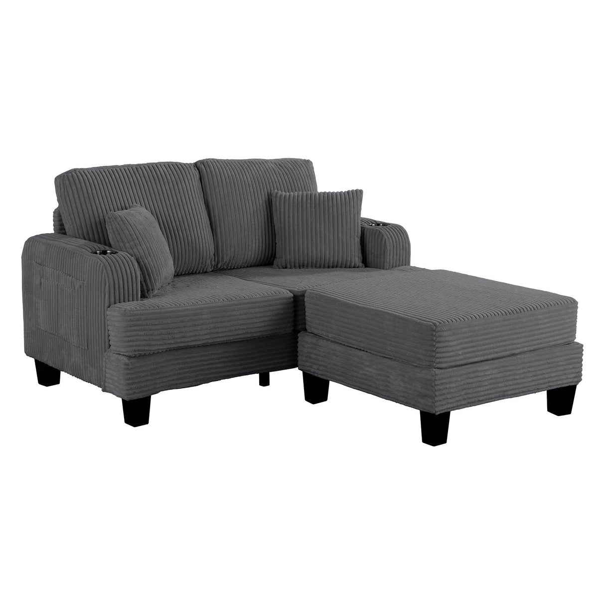 Dark Gray 3 Piece Set Comfy Sofa Couch 3-Seater & Loveseat Sofa with Storage Ottoman for Living Room with USB, Side Pockets, Pillows included