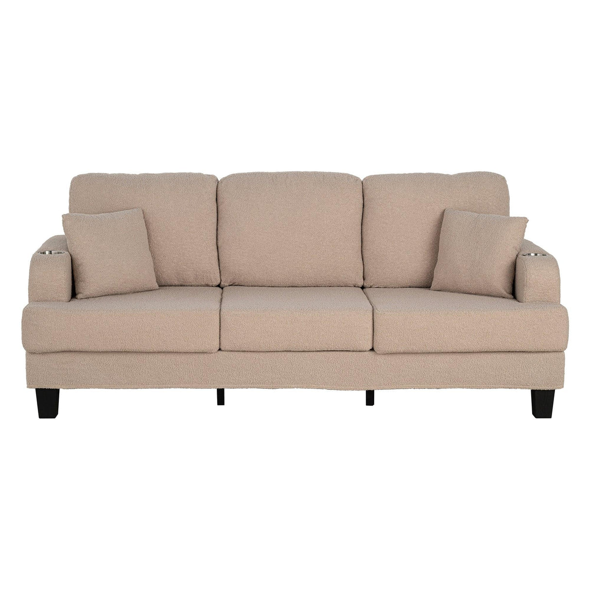 Beige 3-Piece Sofa Set with Storage Ottoman & USB Charging