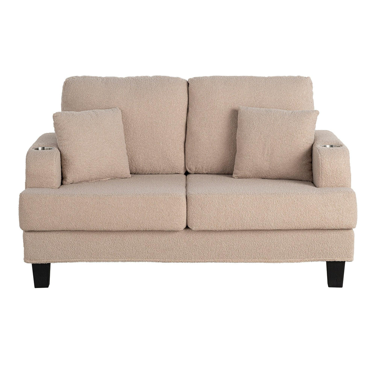 Beige 3-Piece Sofa Set with Storage Ottoman & USB Charging