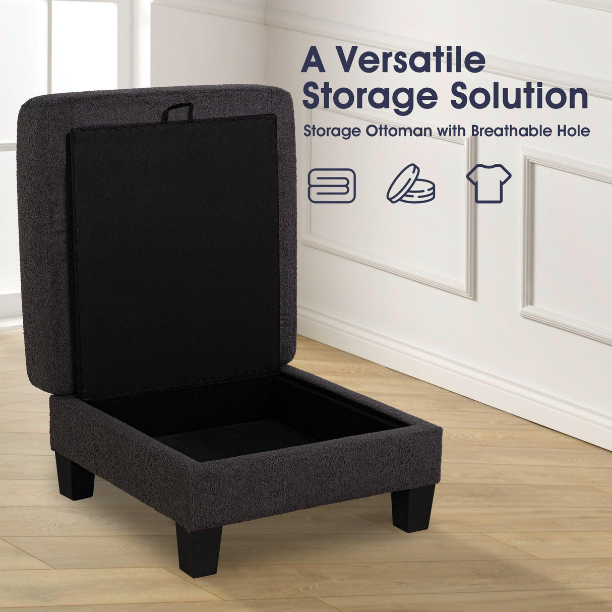 Dark Gray 3-Piece Sofa Set with Storage Ottoman & USB Charging