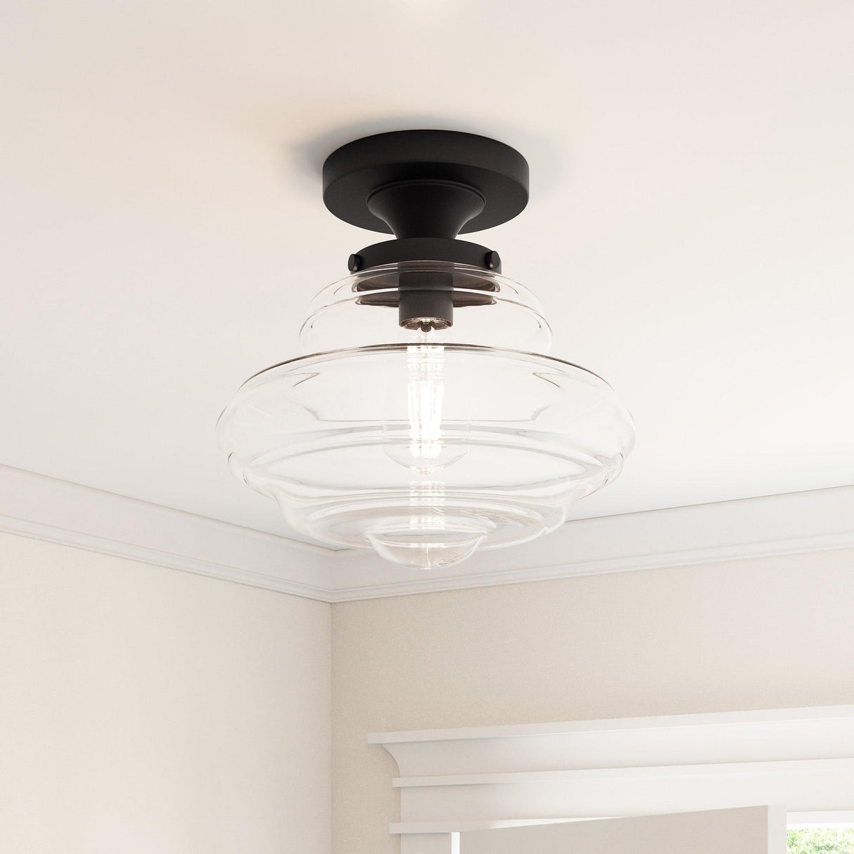 Solaria 1-Light Dark Brown Farmhouse Semi Flush Mount Ceiling Light