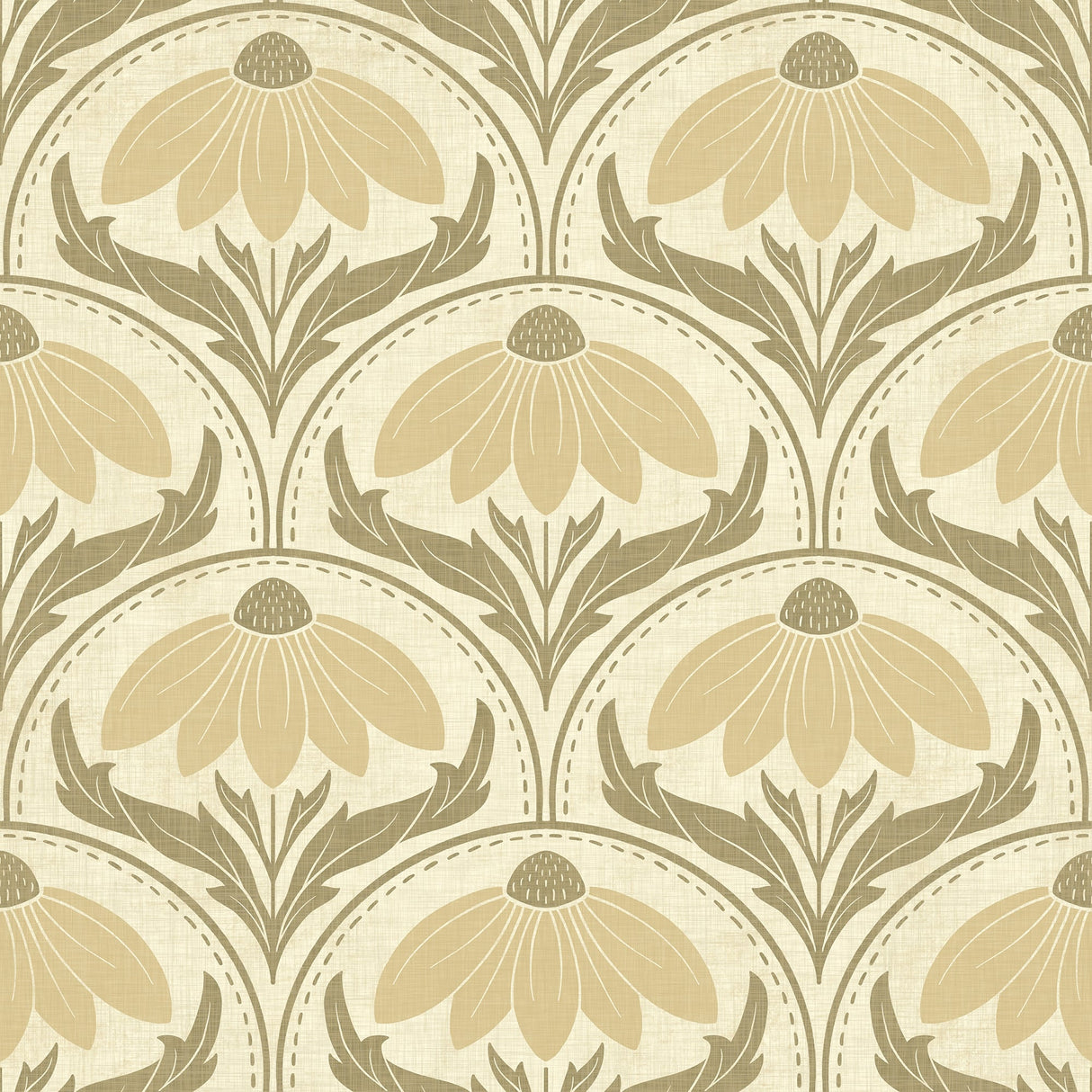 Scalloped Coneflower Wallpaper - Vintage Floral Elegance
