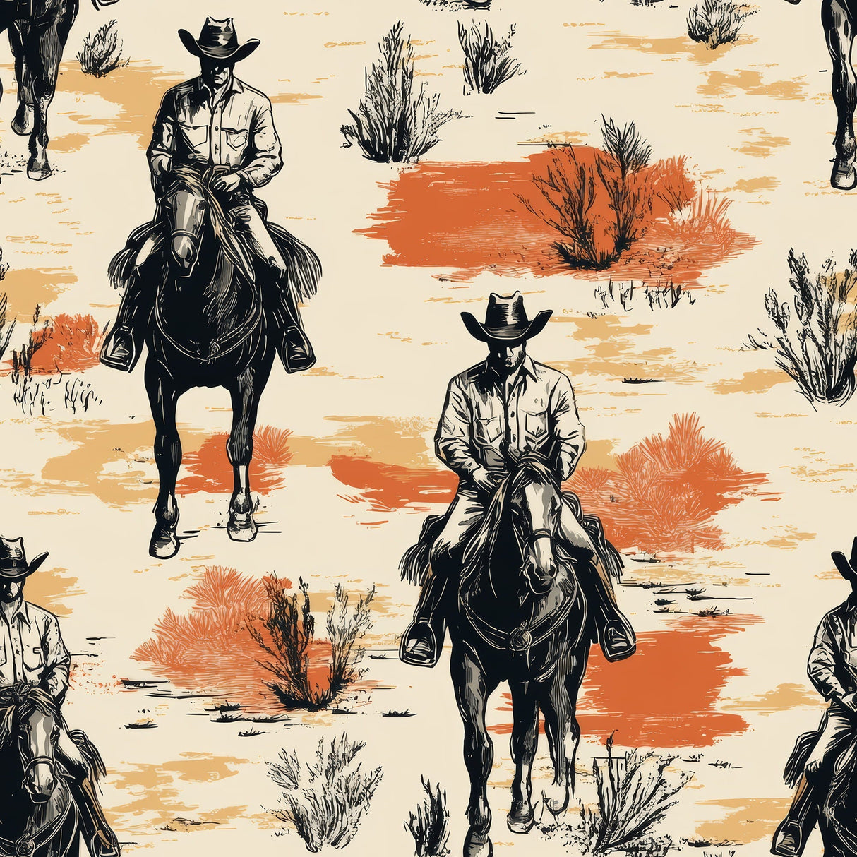 Western Cowboy Wallpaper - Cowboys on Horseback | Luxury Peel and Stick Wallpaper