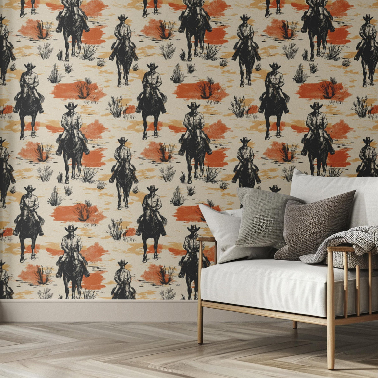 Western Cowboy Wallpaper - Cowboys on Horseback | Luxury Peel and Stick Wallpaper