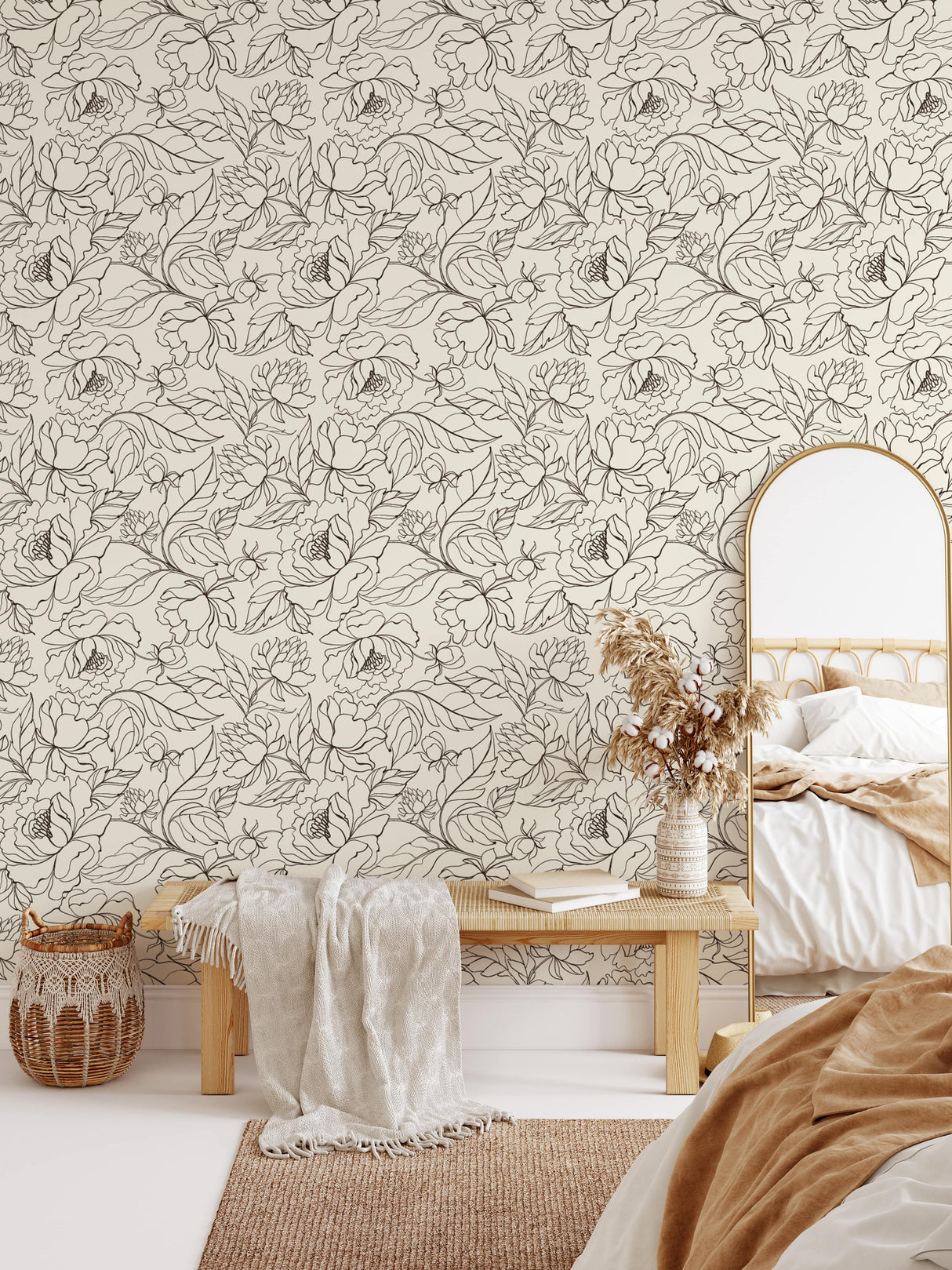 Elegant Line Art Peony Wallpaper