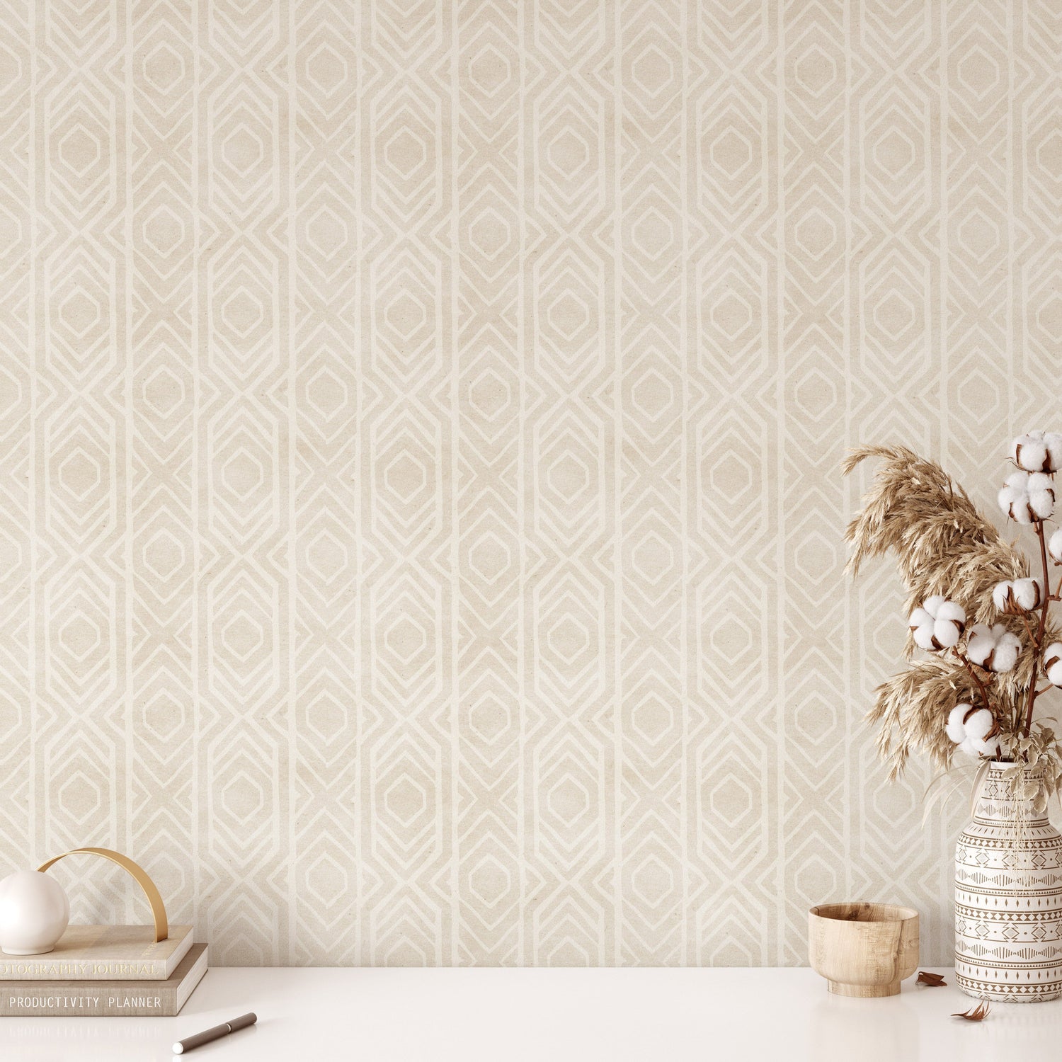 Beige Ikat Texture Peel and Stick Wallpaper Mural