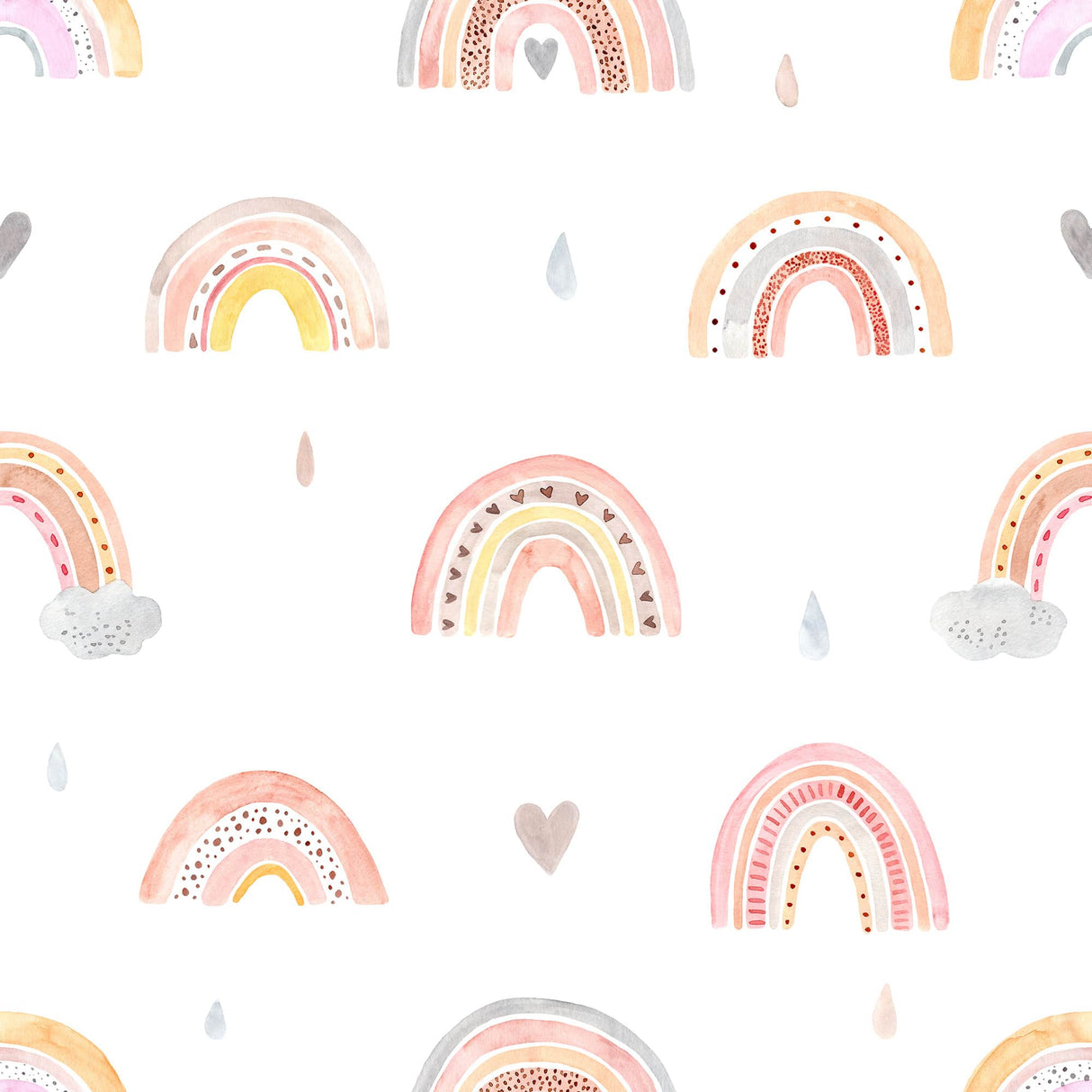 Whimsical Watercolor Rainbow Wallpaper - Hand Painted Pastel Nursery Wallpaper