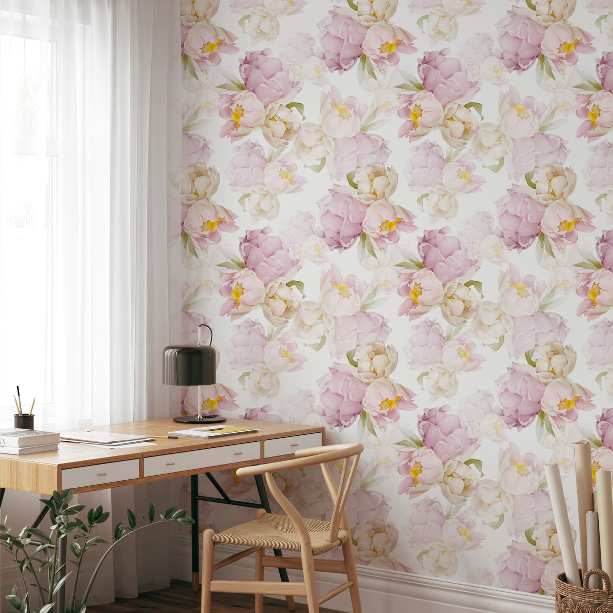 Large Pink Peony Peel and Stick Wallpaper