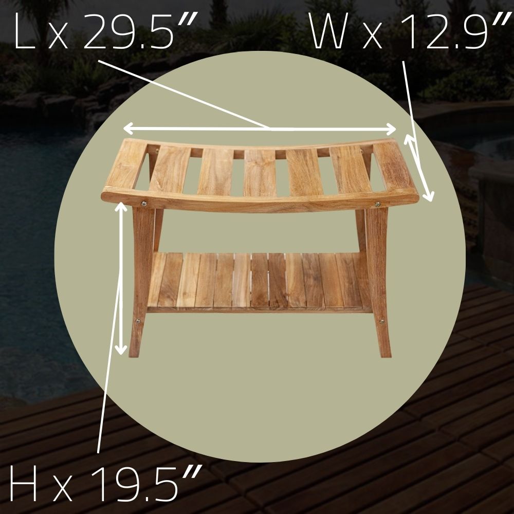 Taipei Natural Teak Shower and Bath Curved Spa Bench with Shelf