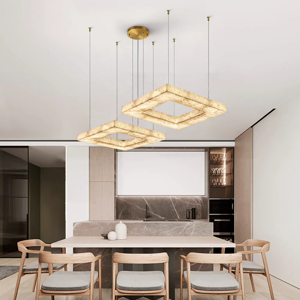 Square Modern Alabaster Chandelier