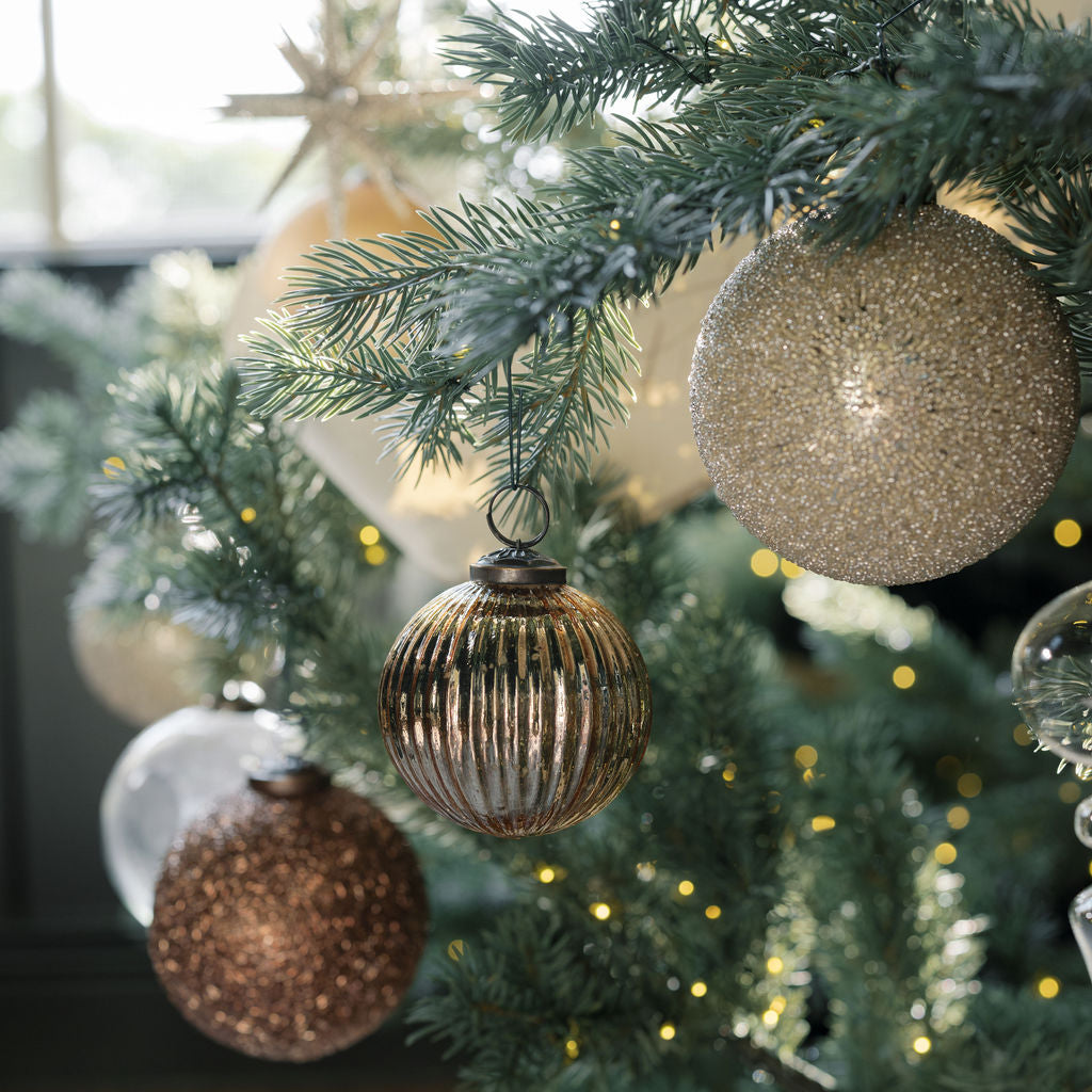 4" Beaded Cream Glass Ornament