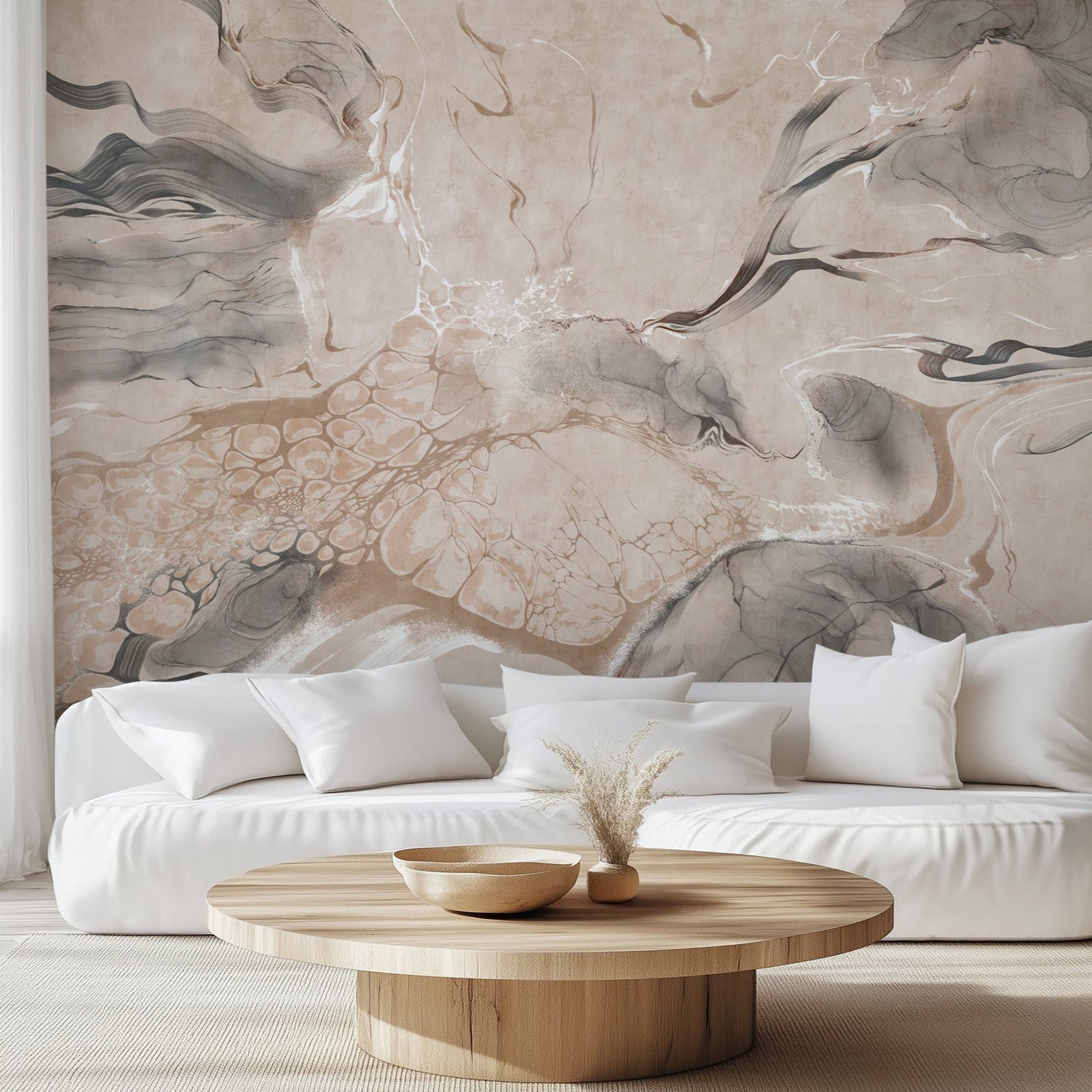 Abstract Marble Wall Mural - Organic Earthy Tones & Fluid Art Wallpaper