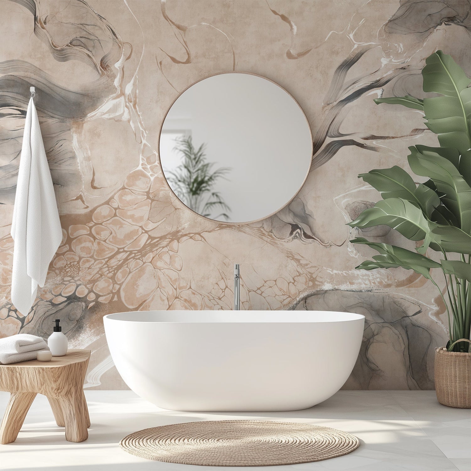 Abstract Marble Wall Mural - Organic Earthy Tones & Fluid Art Wallpaper