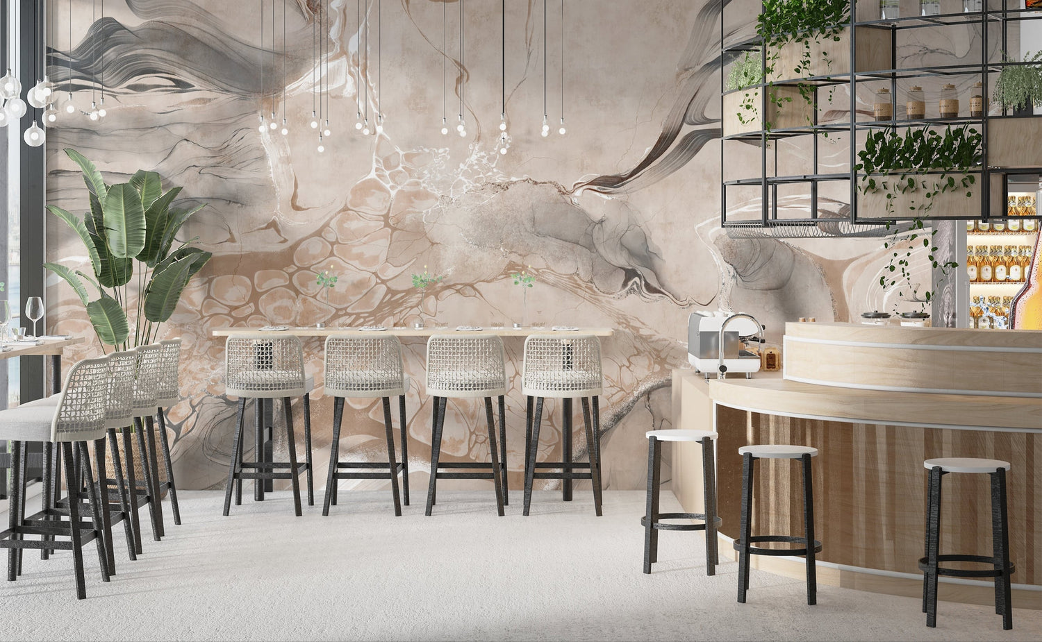 Abstract Marble Wall Mural - Organic Earthy Tones & Fluid Art Wallpaper