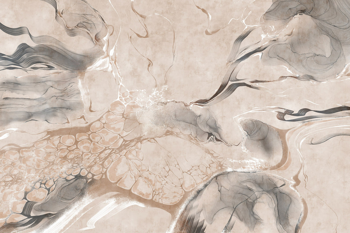 Abstract Marble Wall Mural - Organic Earthy Tones & Fluid Art Wallpaper