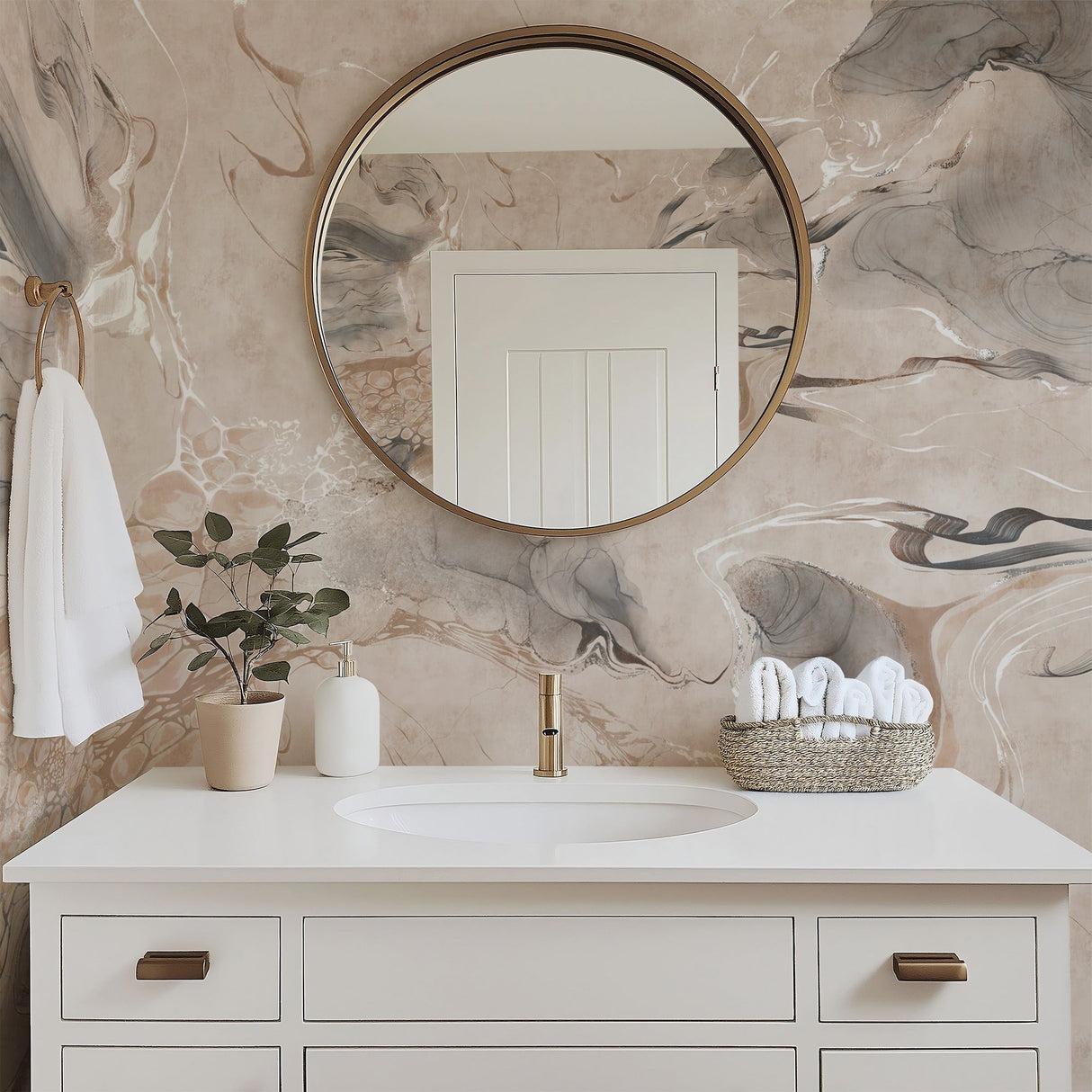 Abstract Marble Wall Mural - Organic Earthy Tones & Fluid Art Wallpaper