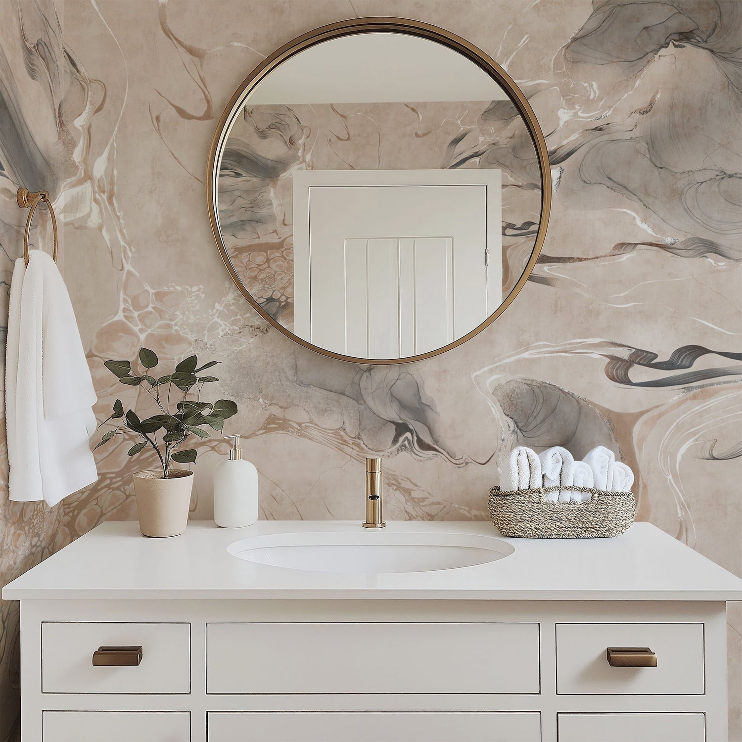 Abstract Marble Wall Mural - Organic Earthy Tones & Fluid Art Wallpaper